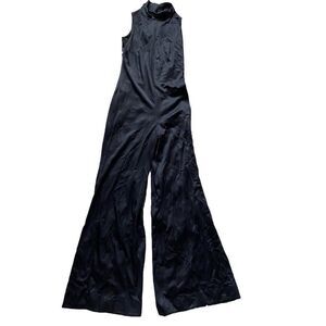 Vintage Arnel Jumpsuit Black Stretch Mock Neck Turtleneck 12 Miss Selfridge